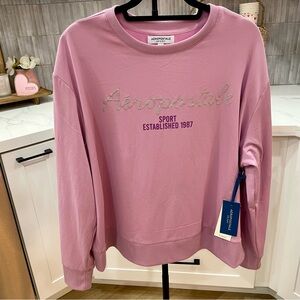 NWT Aeropostale Sport Crewneck Mauve Pink Glitter Graphic - Size 2X
